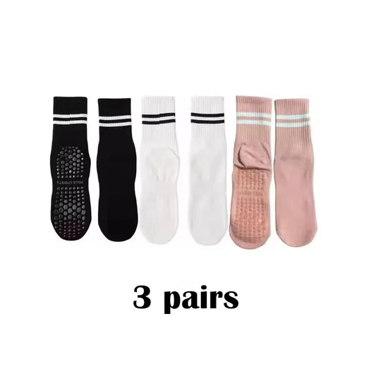 3 Paar Damen Anti-Rutsch Pilates Socken – Atmungsaktiv, Fitness, Yoga & Tanz